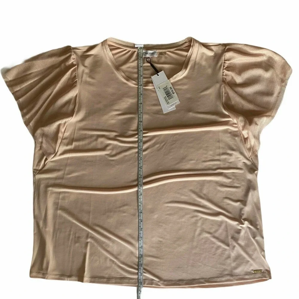 Calvin Klein Women's Top Size 2XL Short Sleeves Embellished Flutter Pink New - Picture 7 of 12